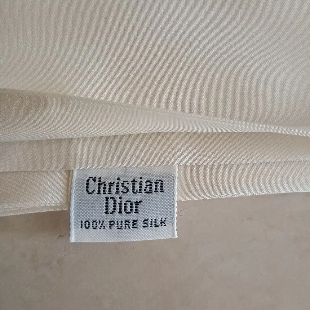 CHRISTIAN DIOR Long Silk Scarf Ivory Unisex Classic Designer Money New